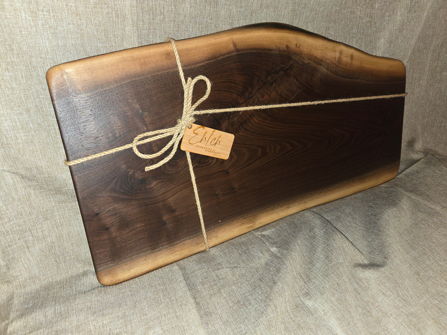 Straight Black Walnut Live Edge Charcuterie Board, Monogram Ready