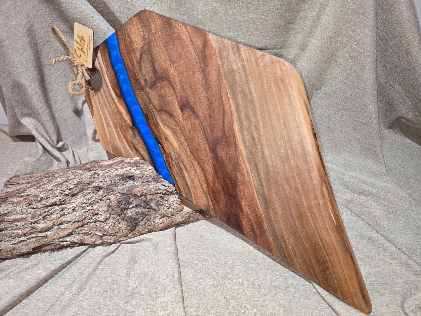 27" Black Walnut Charcuterie Board w blue epoxy accent