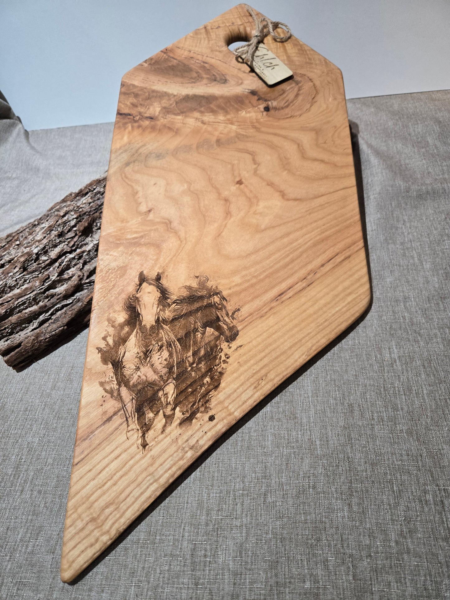 27" Ash Charcuterie Board w Horse Engraving