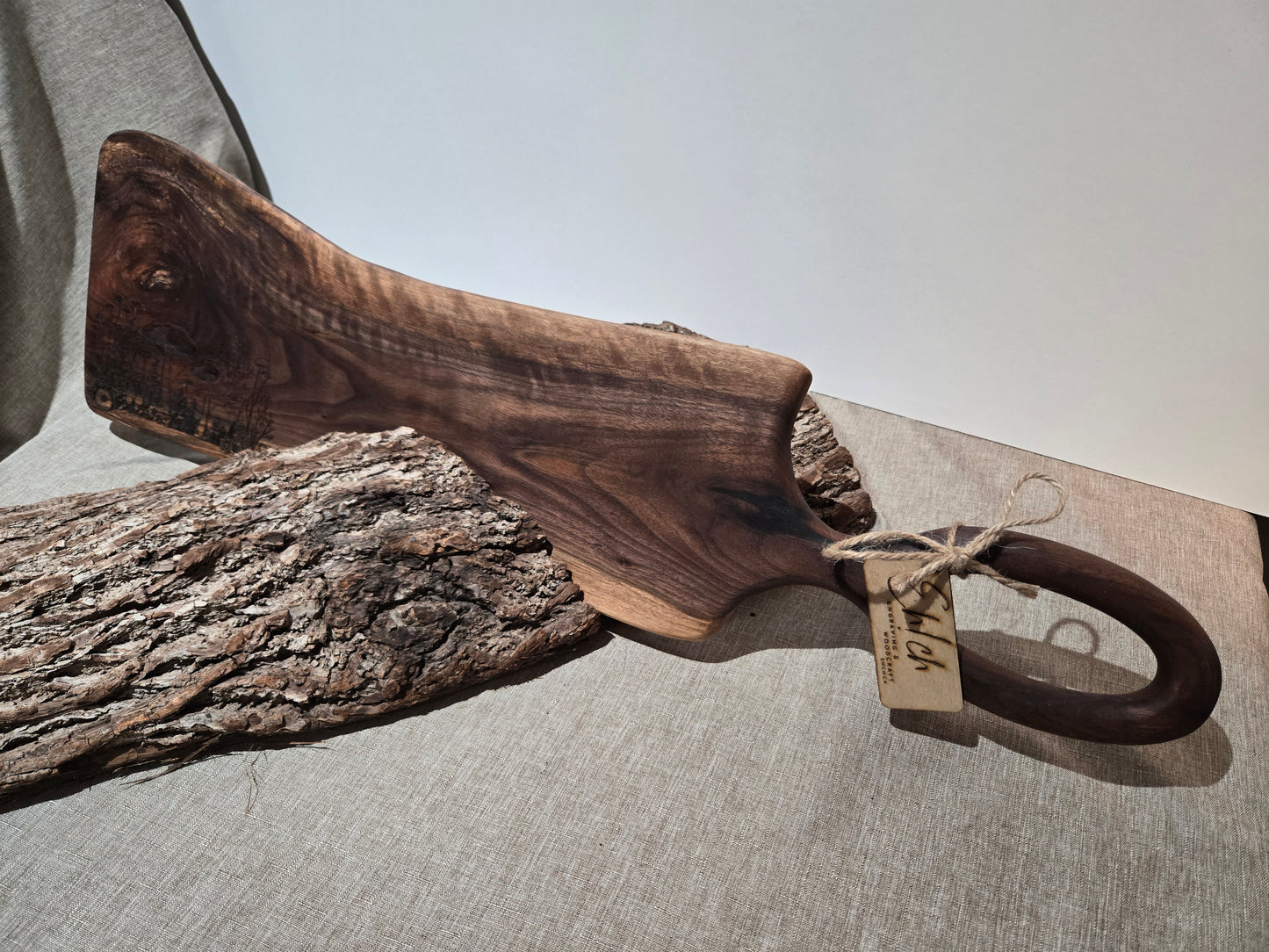 27" Black Walnut Live Edge Charcuterie Board w Mushroom Engraving