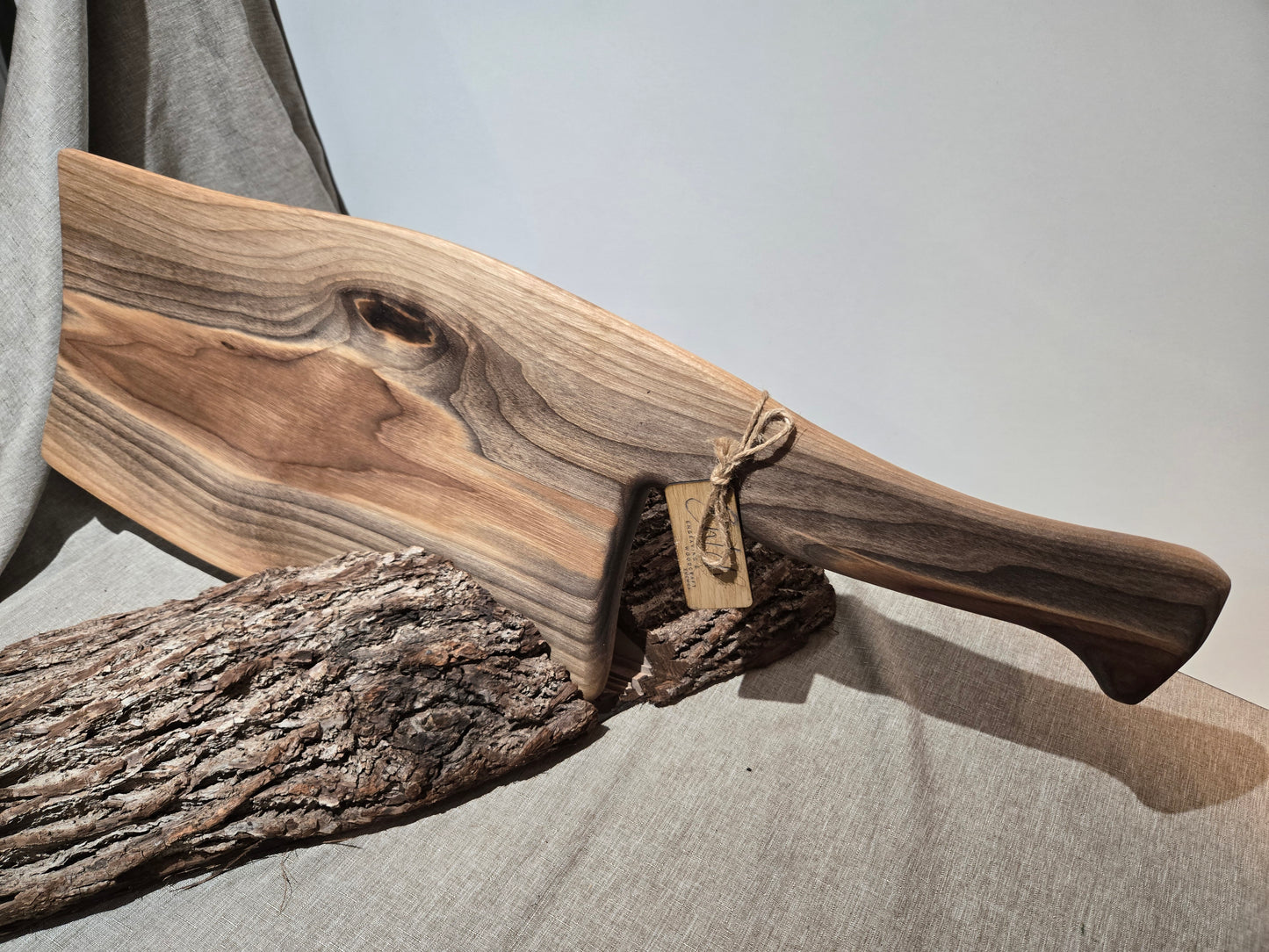 29" Black Walnut Live Edge Charcuterie Board w Hatchet Handle