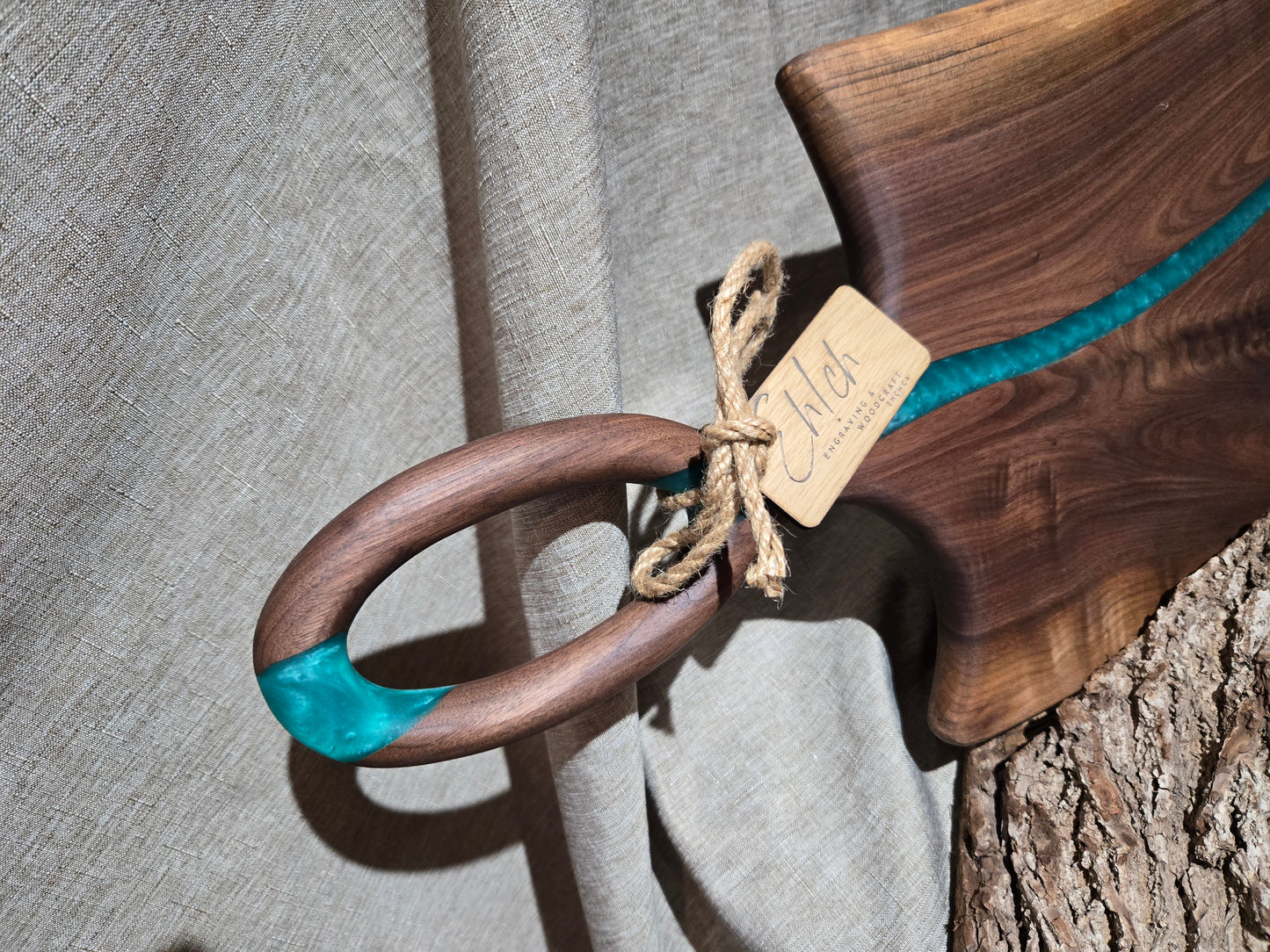 29-1/2" Black Walnut Charcuterie Board w emerald green epoxy accent