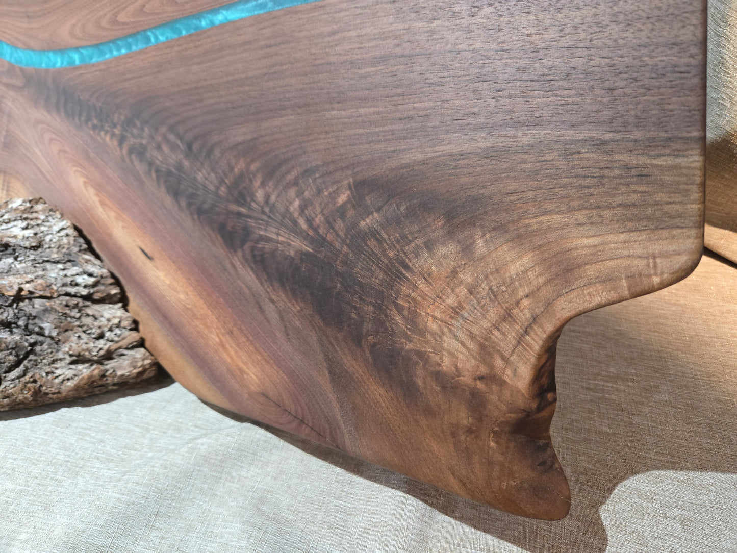 29-1/2" Black Walnut Charcuterie Board w emerald green epoxy accent