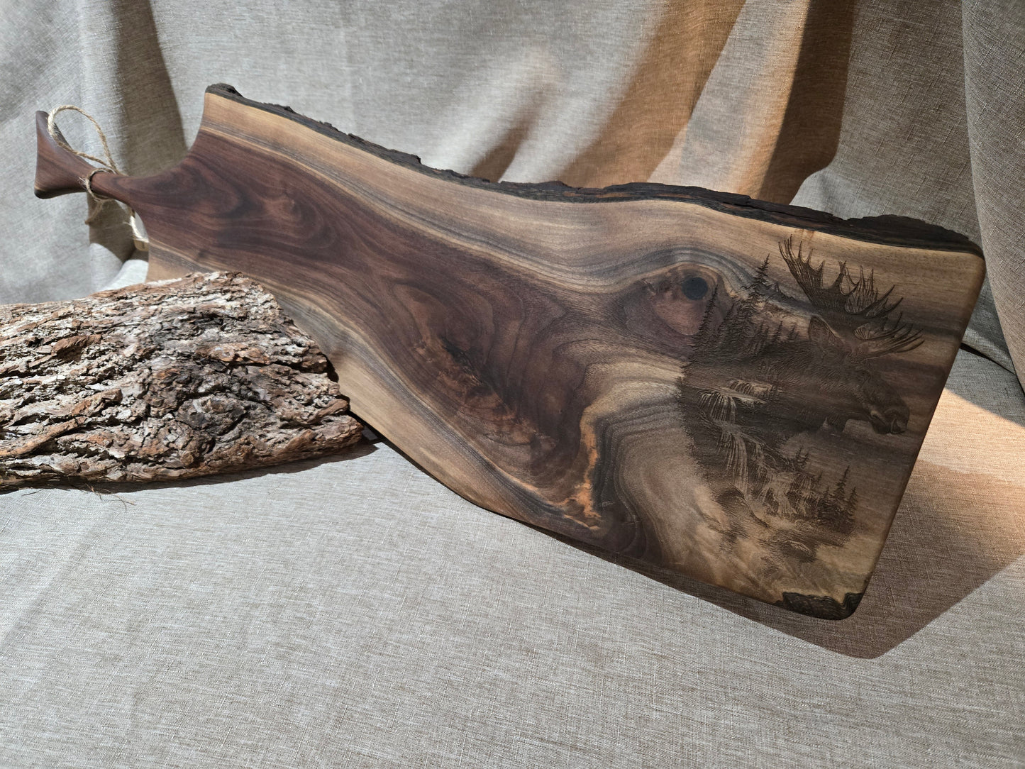 30" Black Walnut Charcuterie Board w Moose engraving