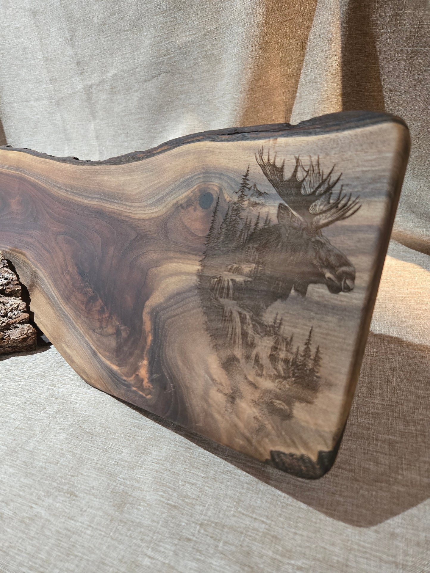 30" Black Walnut Charcuterie Board w Moose engraving