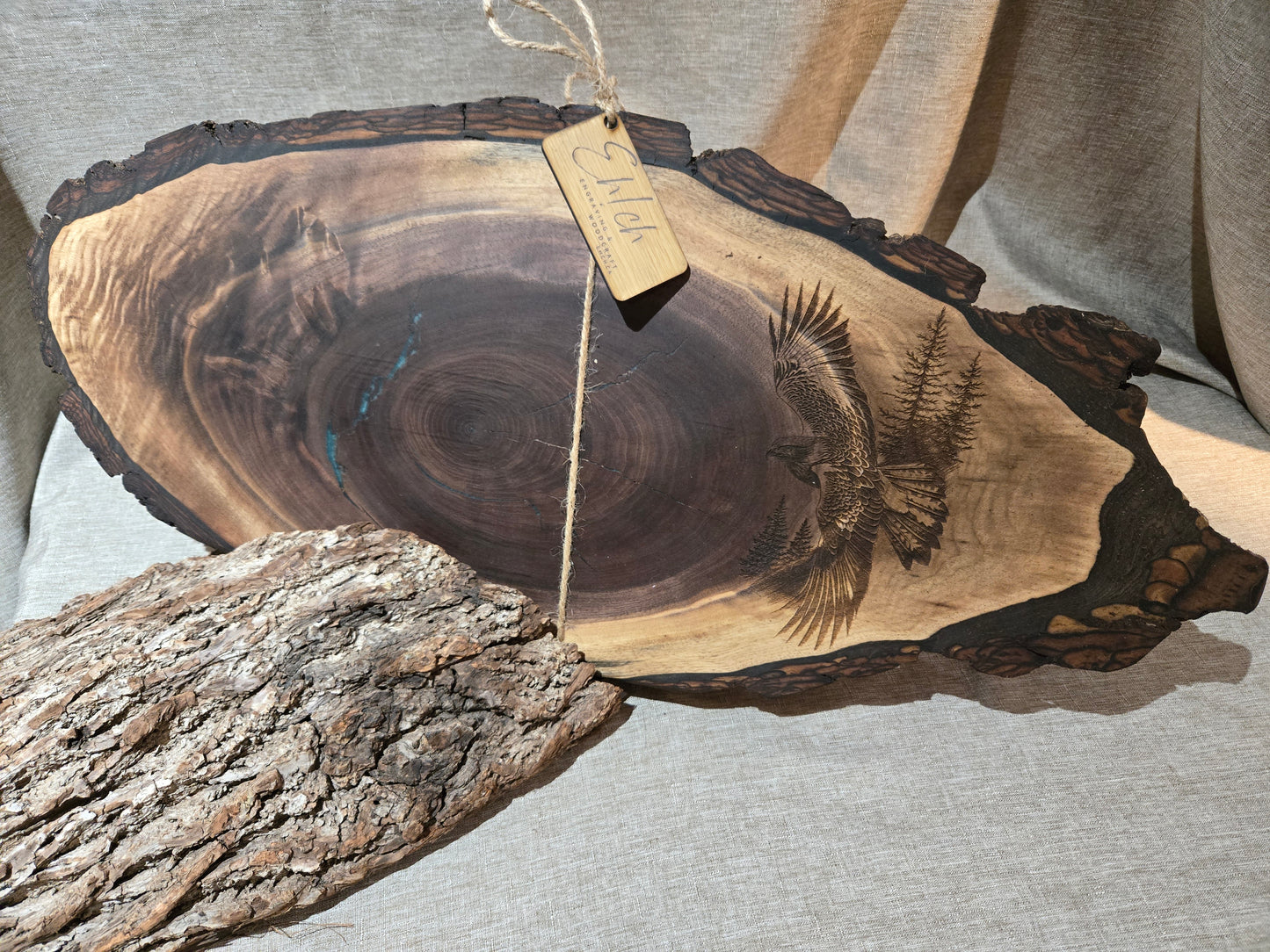 23" Black Walnut Oval Charcuterie Board w Hawk engraving