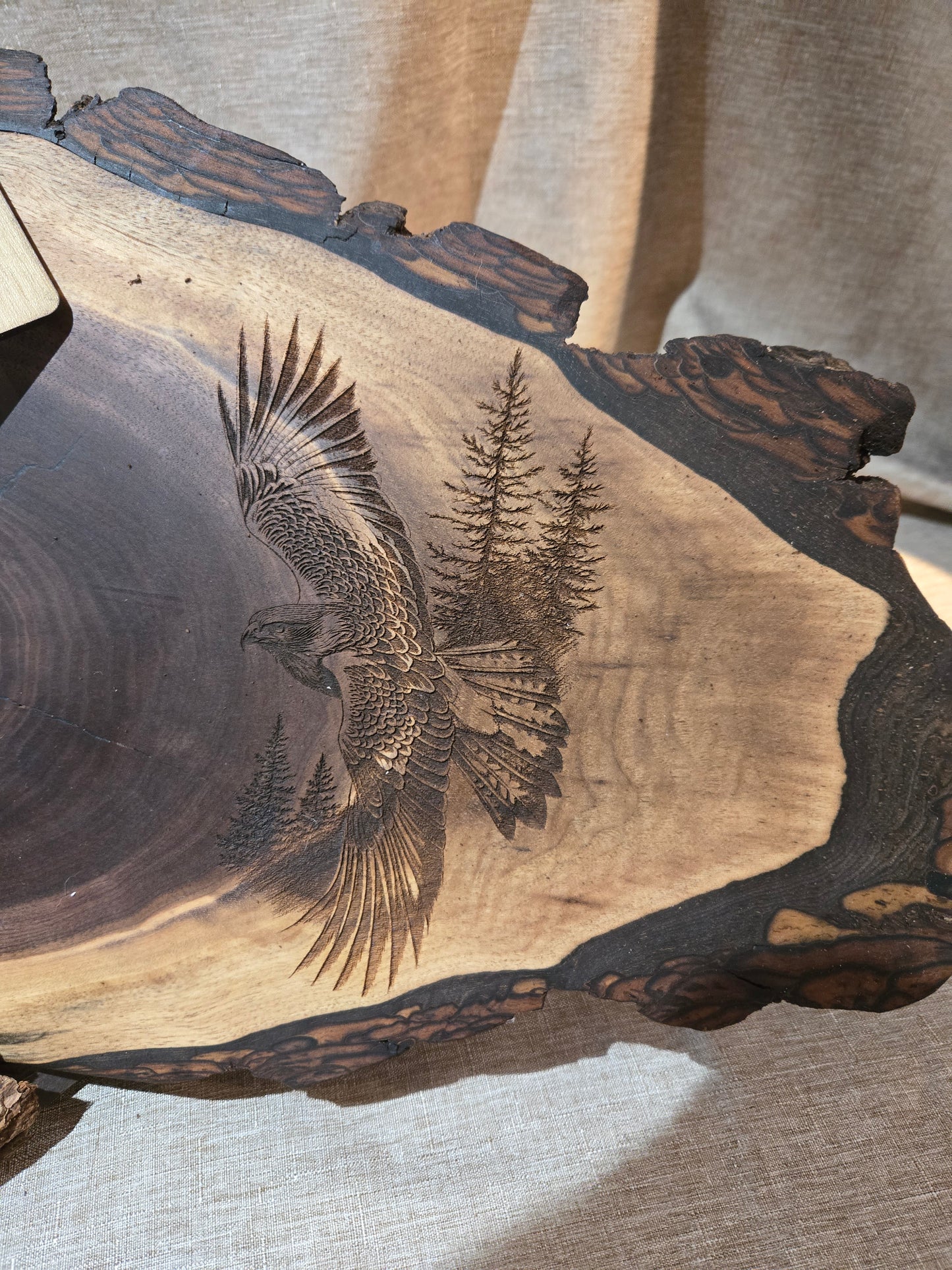 23" Black Walnut Oval Charcuterie Board w Hawk engraving