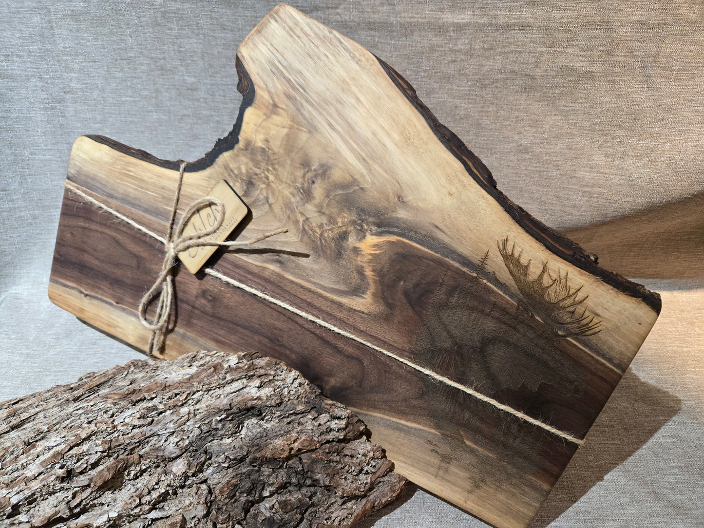 18" Black Walnut Charcuterie Board w Moose engraving
