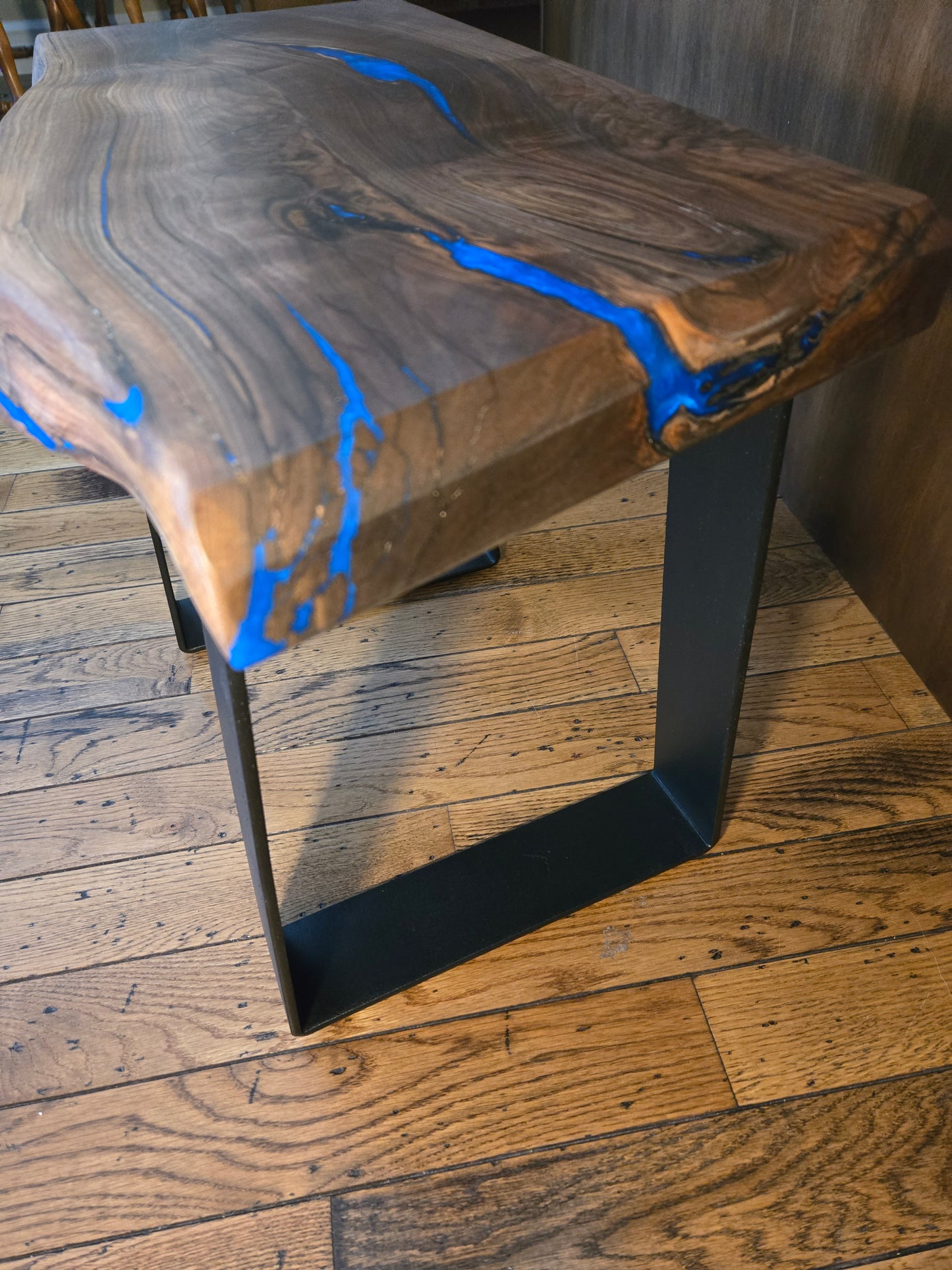 Bench, Live Edge Walnut Bench w Sky Blue Epoxy