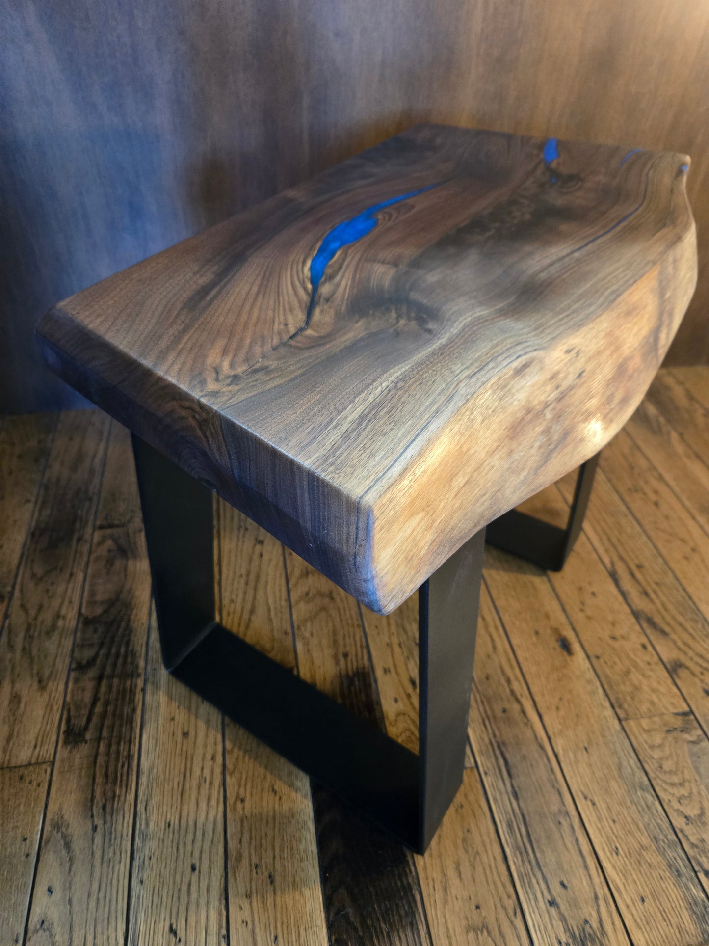 Bench, Live Edge Walnut Bench w Sky Blue Epoxy