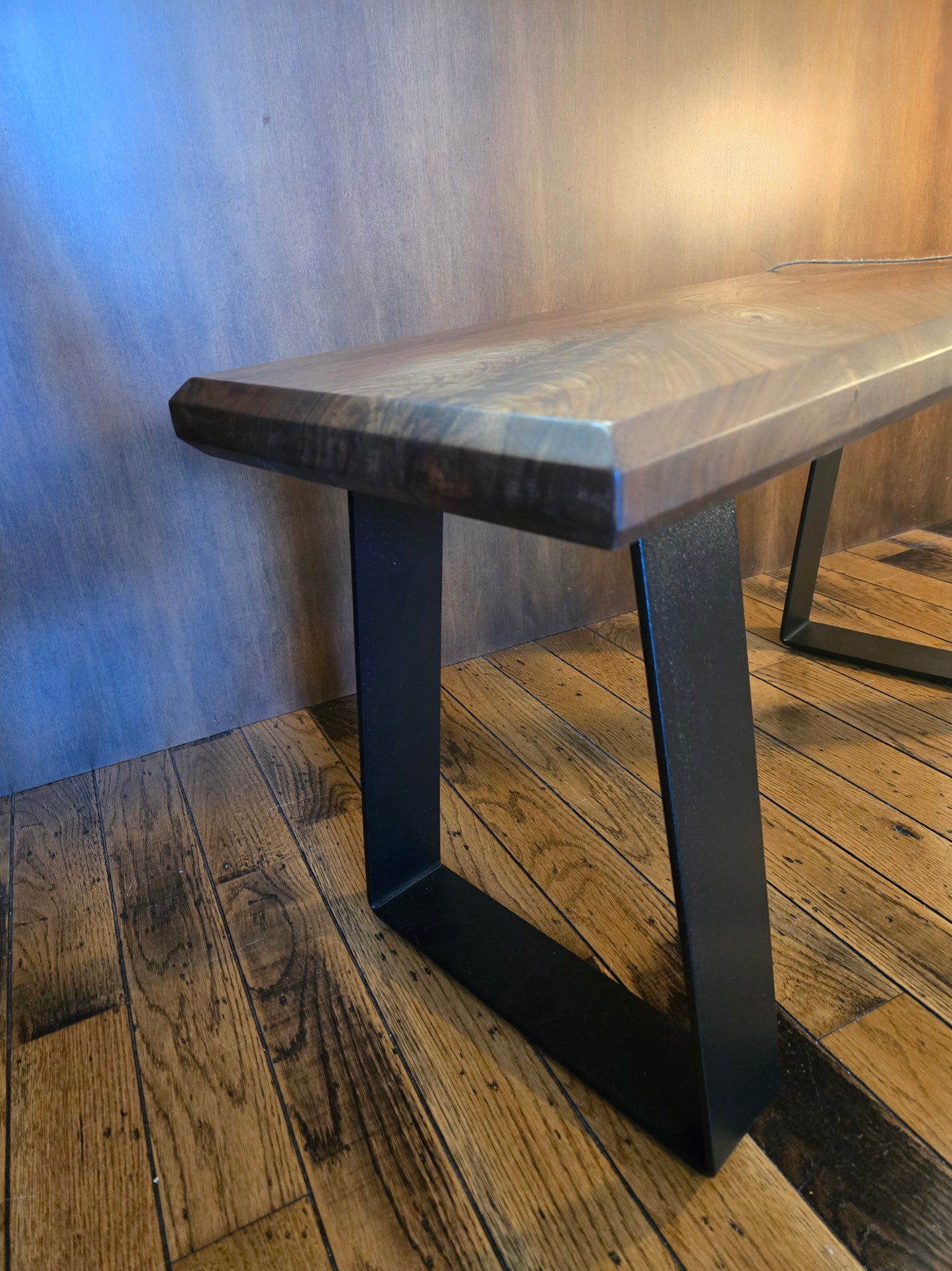 Bench, Live Edge Walnut Bench w Cranberry Red Epoxy