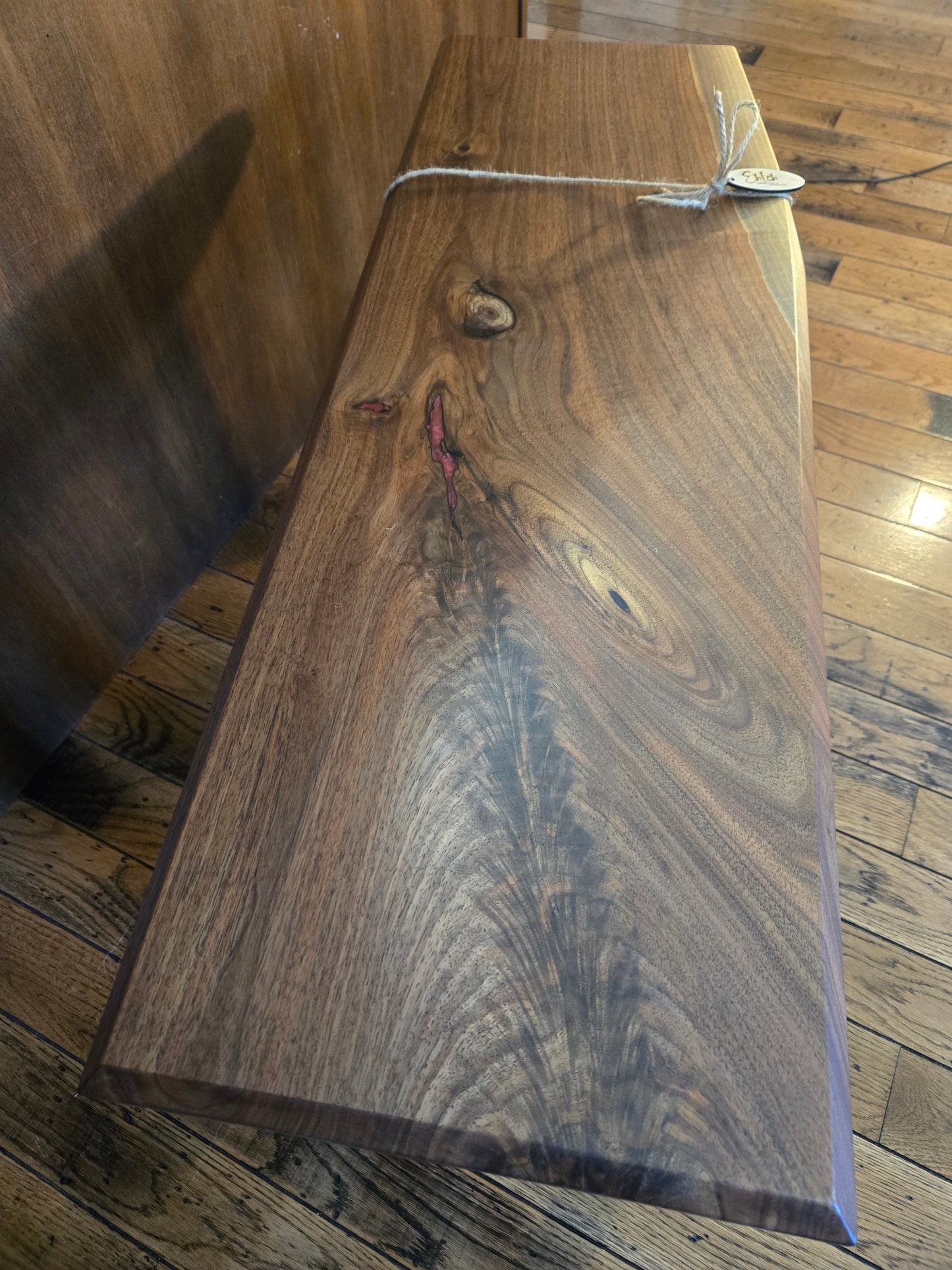 Bench, Live Edge Walnut Bench w Cranberry Red Epoxy