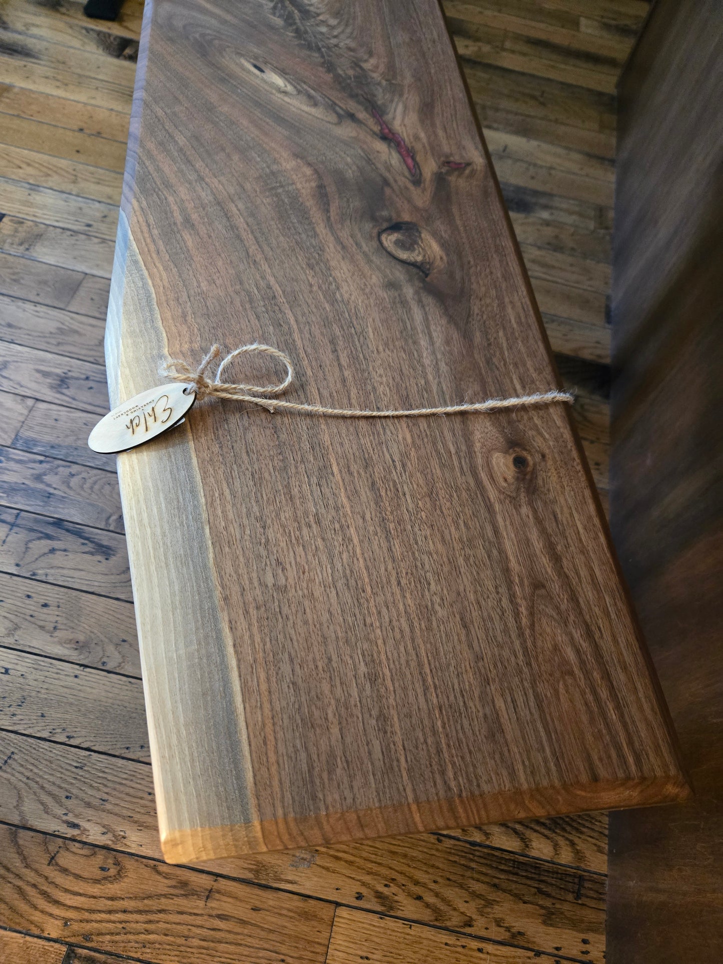 Bench, Live Edge Walnut Bench w Cranberry Red Epoxy