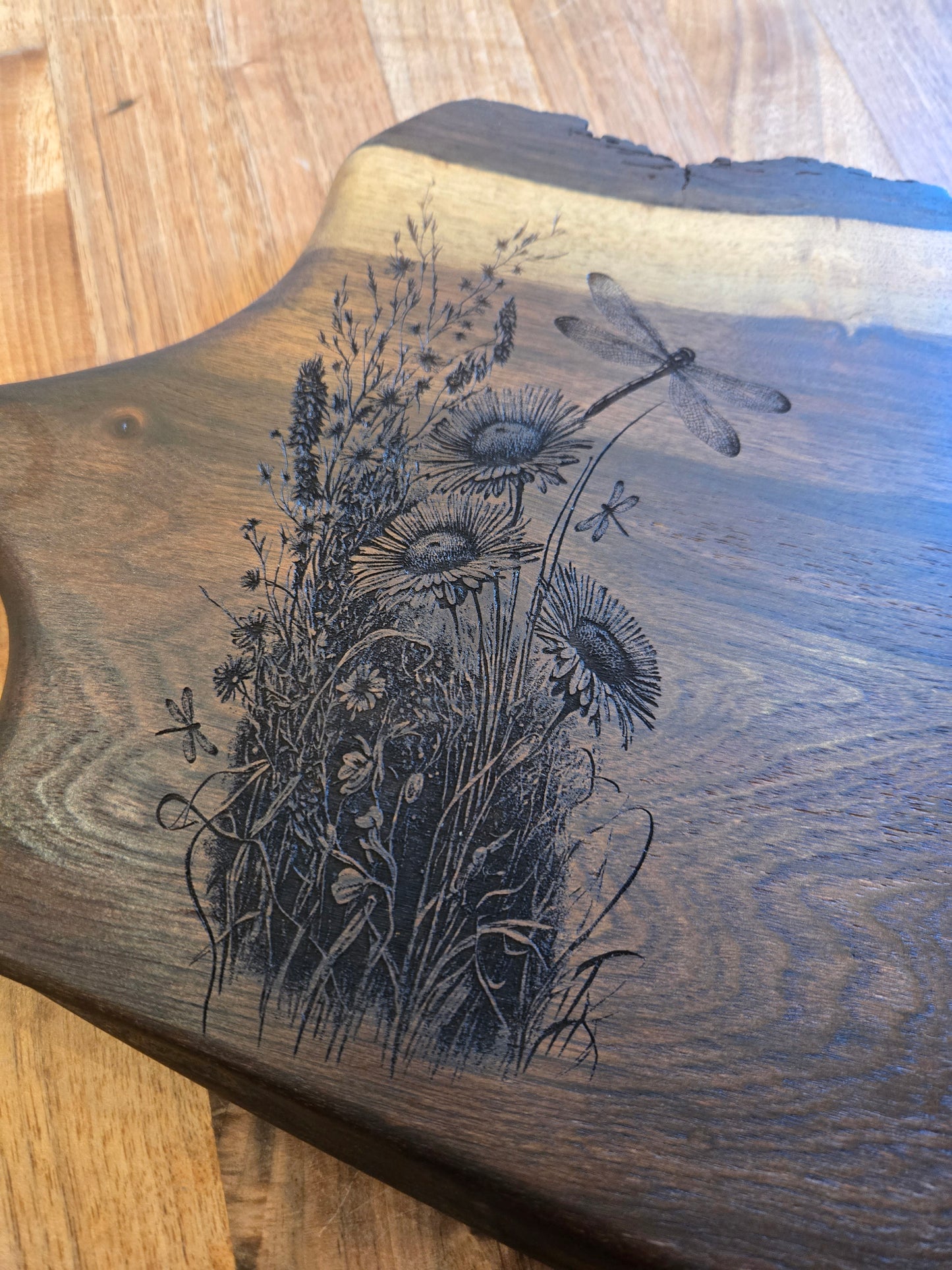 25" Black Walnut Charcuterie Board w green epoxy accent
