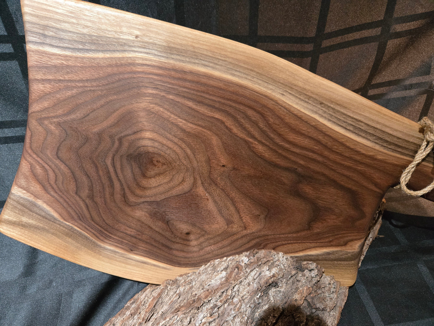 29" Black Walnut Live Edge Charcuterie Board w Hatchet Handle