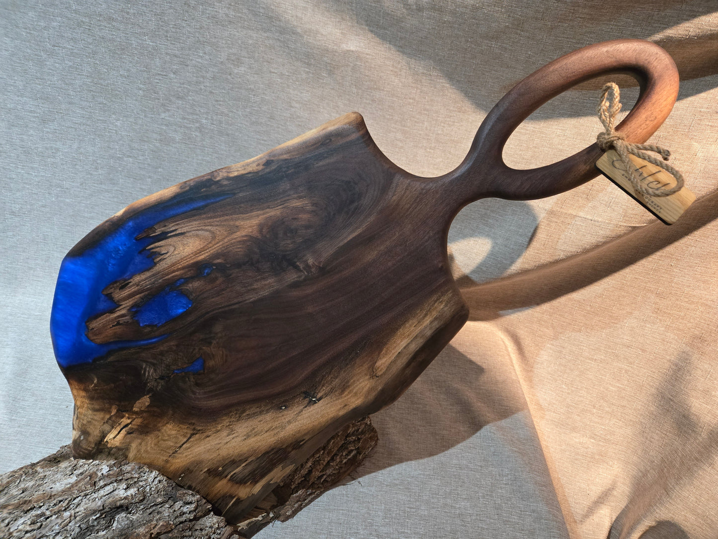 27-1/2" Black Walnut Charcuterie Board w Sapphire blue epoxy accent