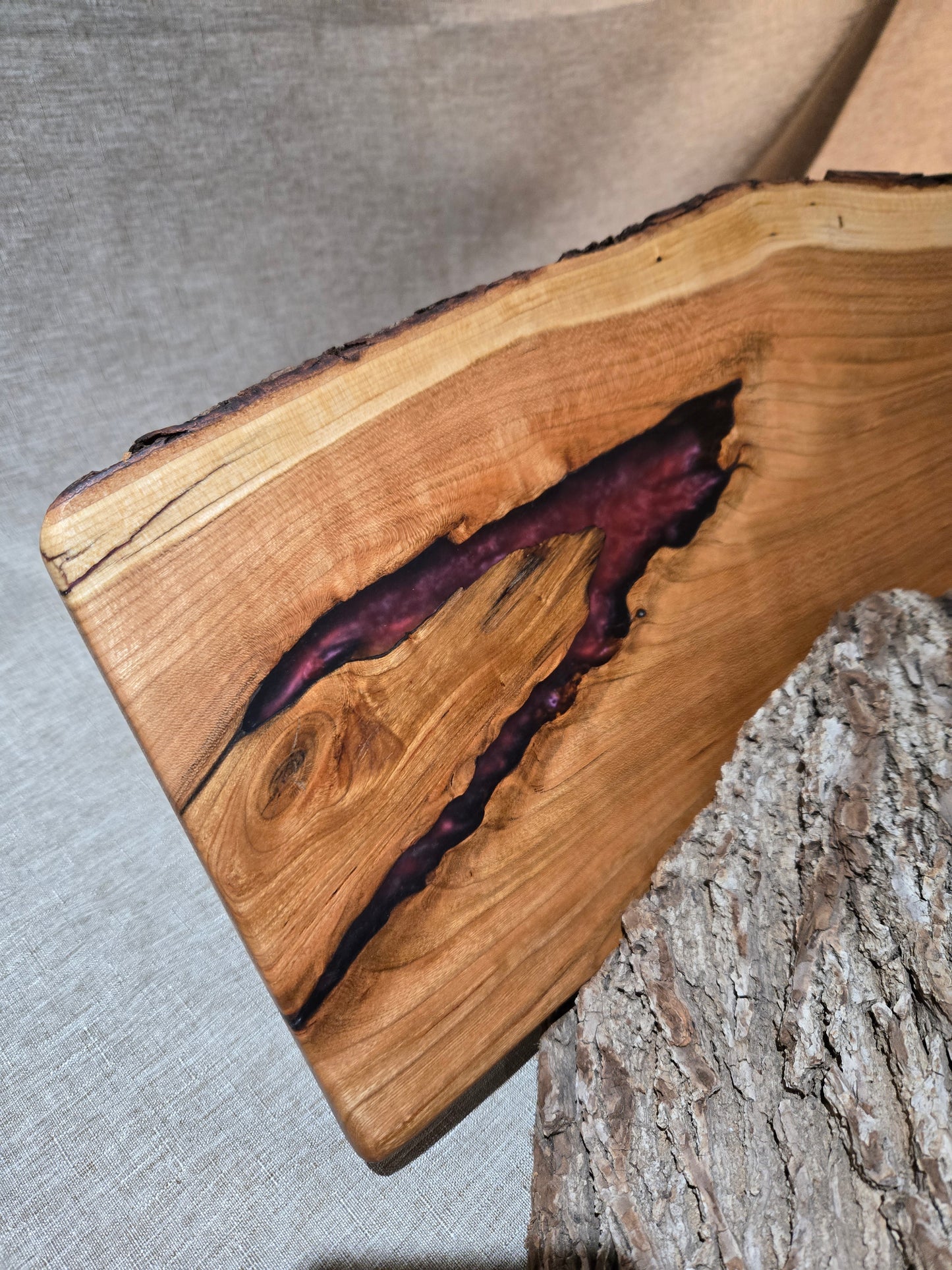 26" Black Cherry Charcuterie Board with cranberry red epoxy