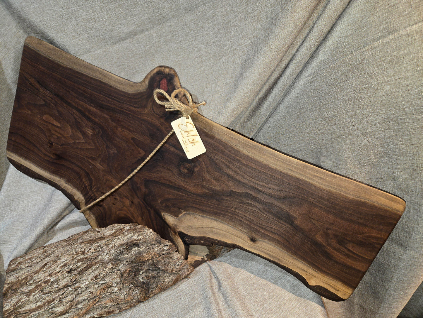 31" Black Walnut Charcuterie Board with cranberry red epoxy