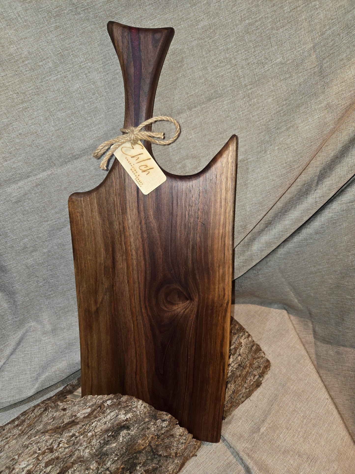 23" Black Walnut Charcuterie Board with cranberry red epoxy