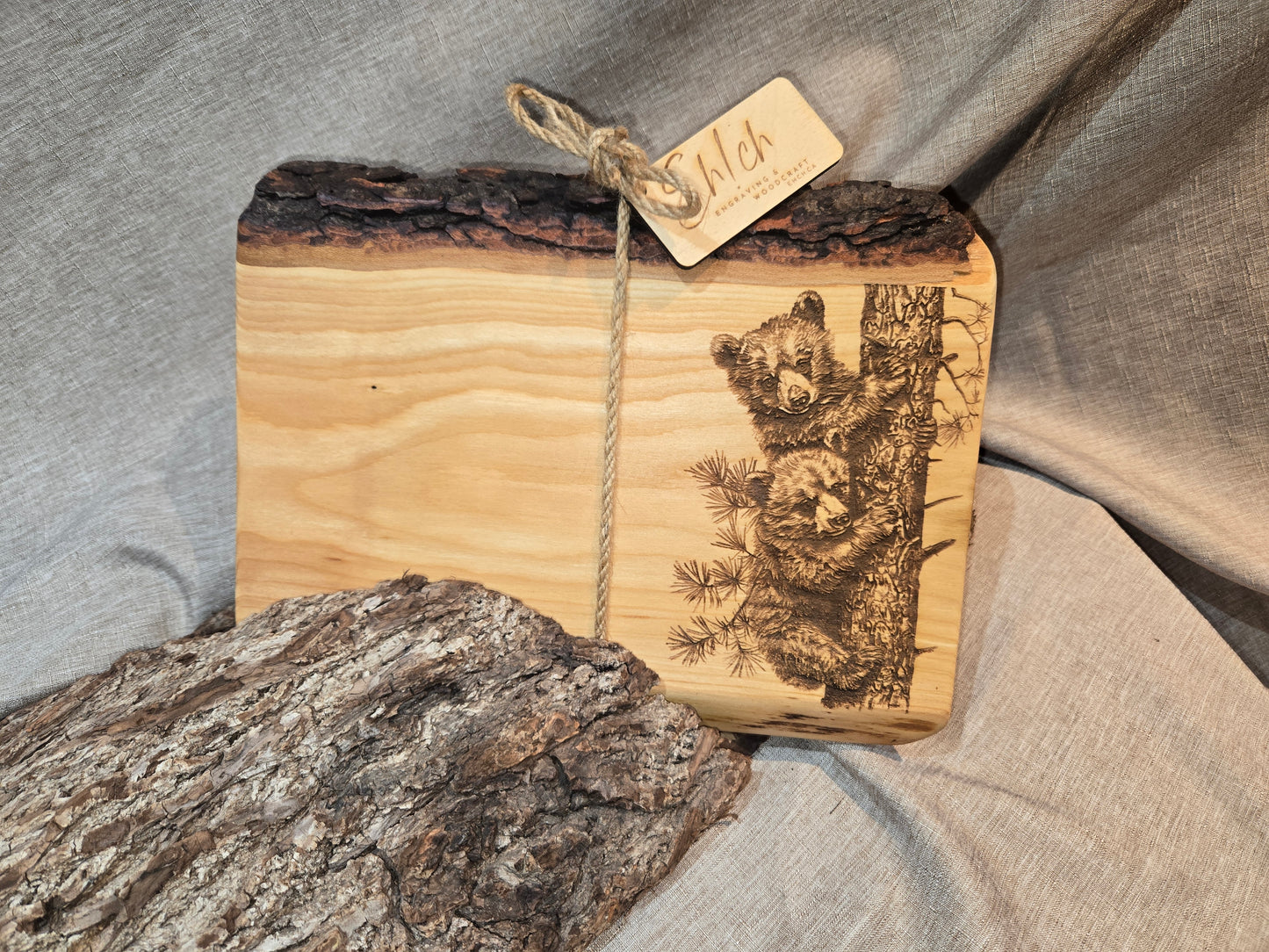 11" Black Cherry Charcuterie Board with bear engraving