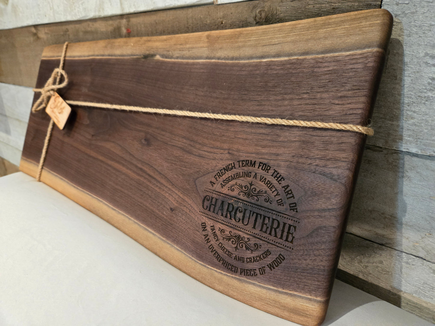 23-1/2" Black Walnut Live Edge Charcuterie Board w Charcuterie Engraving