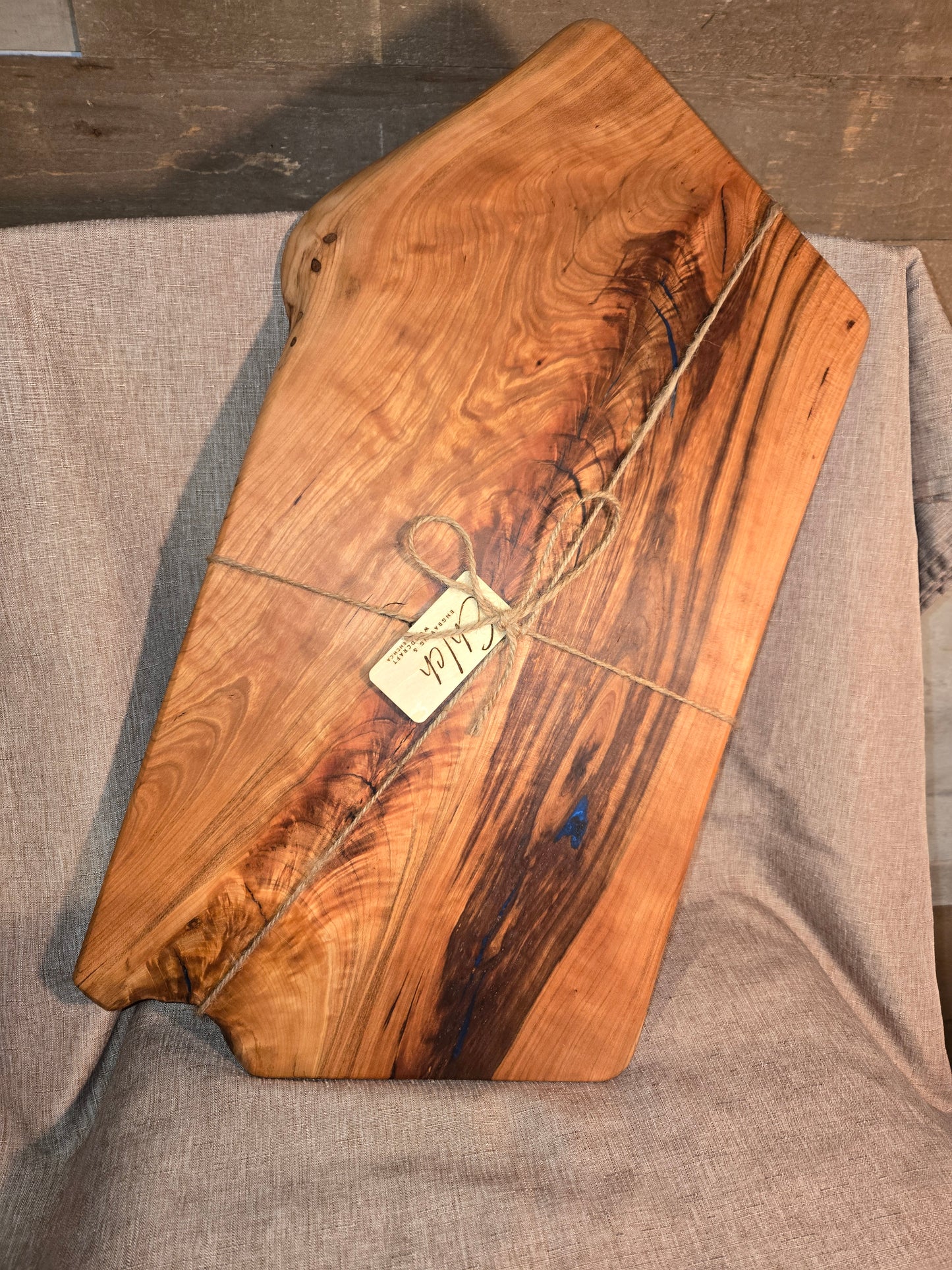 18" Black Cherry Live Edge Charcuterie Board Epoxy Accents