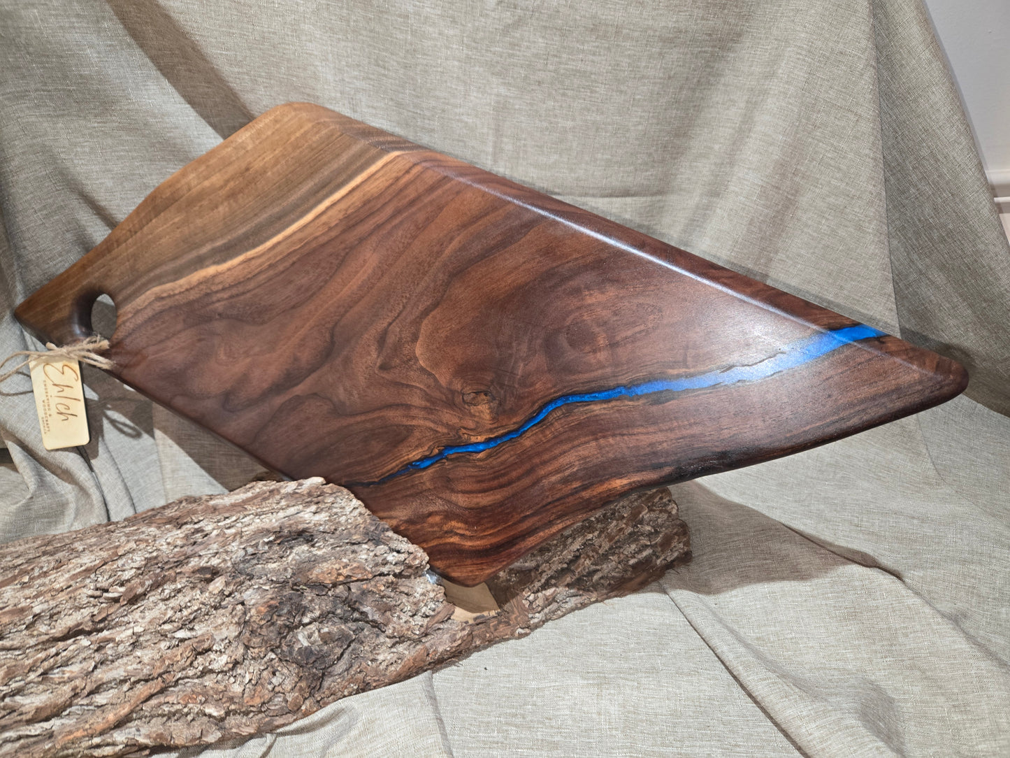 27" Black Walnut Charcuterie Board w blue epoxy accent