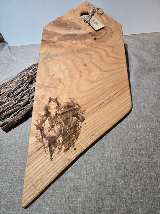 27" Ash Charcuterie Board w Horse Engraving