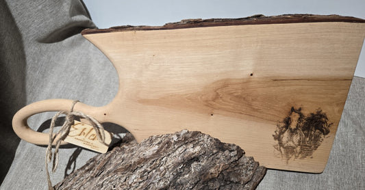 20" Pecan Charcuterie Board w Horse Engraving
