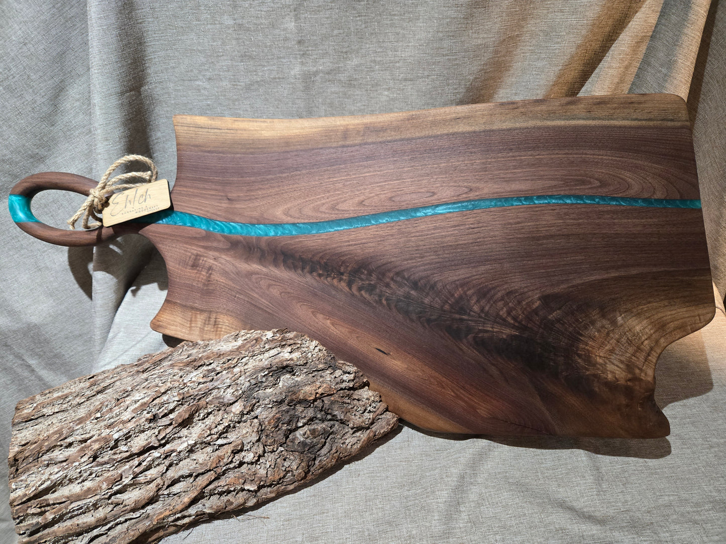 29-1/2" Black Walnut Charcuterie Board w emerald green epoxy accent