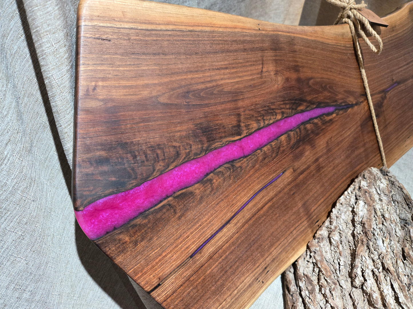 27" "Girls Night" Black Walnut Charcuterie Board w magenta epoxy accent
