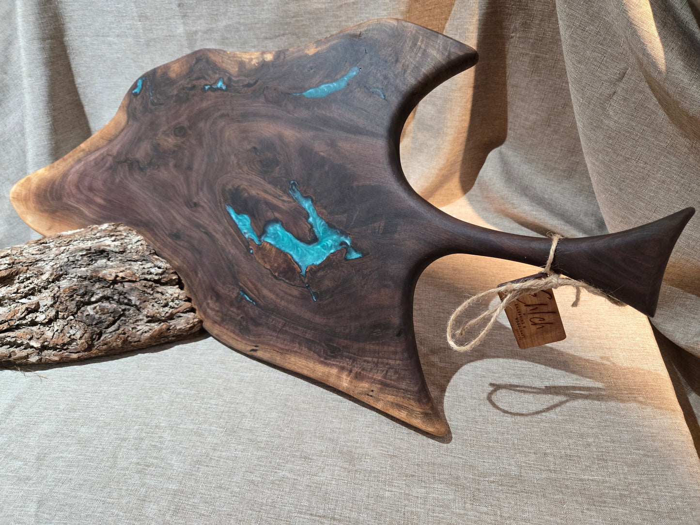29" Black Walnut Charcuterie Board w teal green epoxy accent