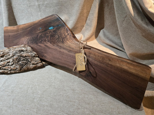 32" Black Walnut Charcuterie Board w green epoxy accent