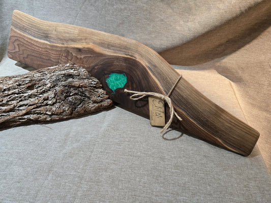 29-1/2" Black Walnut Charcuterie Board w green epoxy accent
