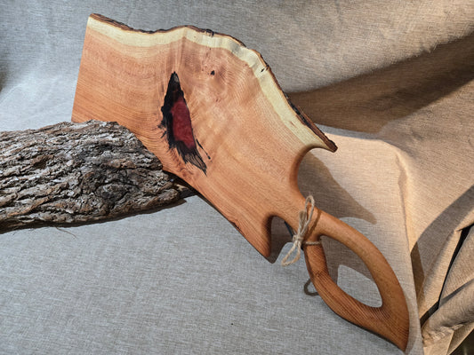 24" Honey Locust Charcuterie Board w wine red epoxy accent