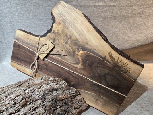 18" Black Walnut Charcuterie Board w Moose engraving