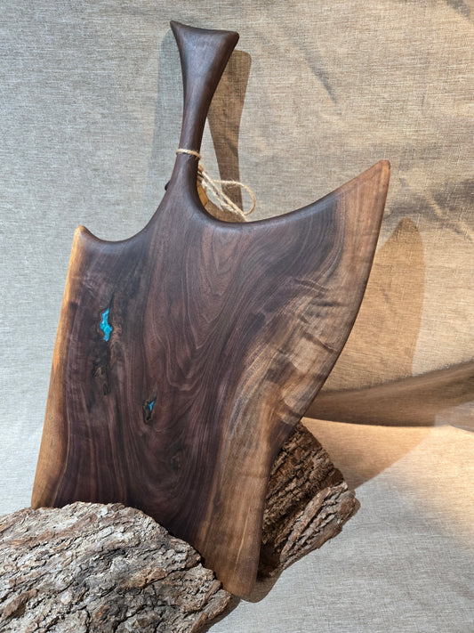 29" Black Walnut Charcuterie Board w teal green epoxy accent