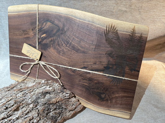 18" Black Walnut Charcuterie Board w Hawk engraving