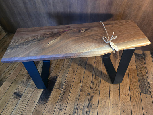 Bench, Live Edge Walnut Bench w Cranberry Red Epoxy