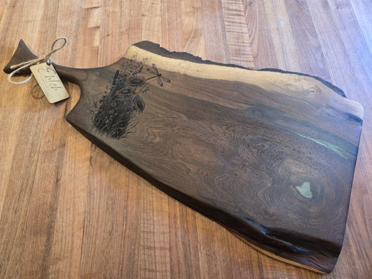 25" Black Walnut Charcuterie Board w green epoxy accent