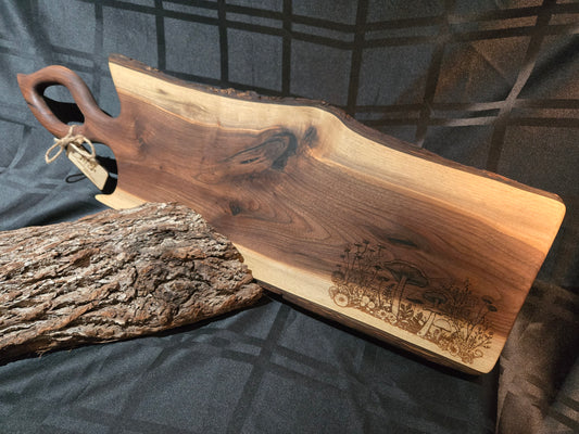 29" Black Walnut Live Edge Charcuterie Board w Mushrooms