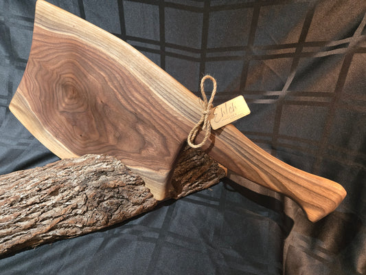 29" Black Walnut Live Edge Charcuterie Board w Hatchet Handle