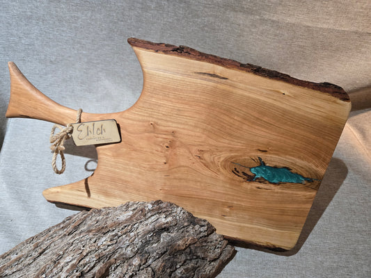 20" Cherry  Live Edge Charcuterie Board w Emerald Green Epoxy