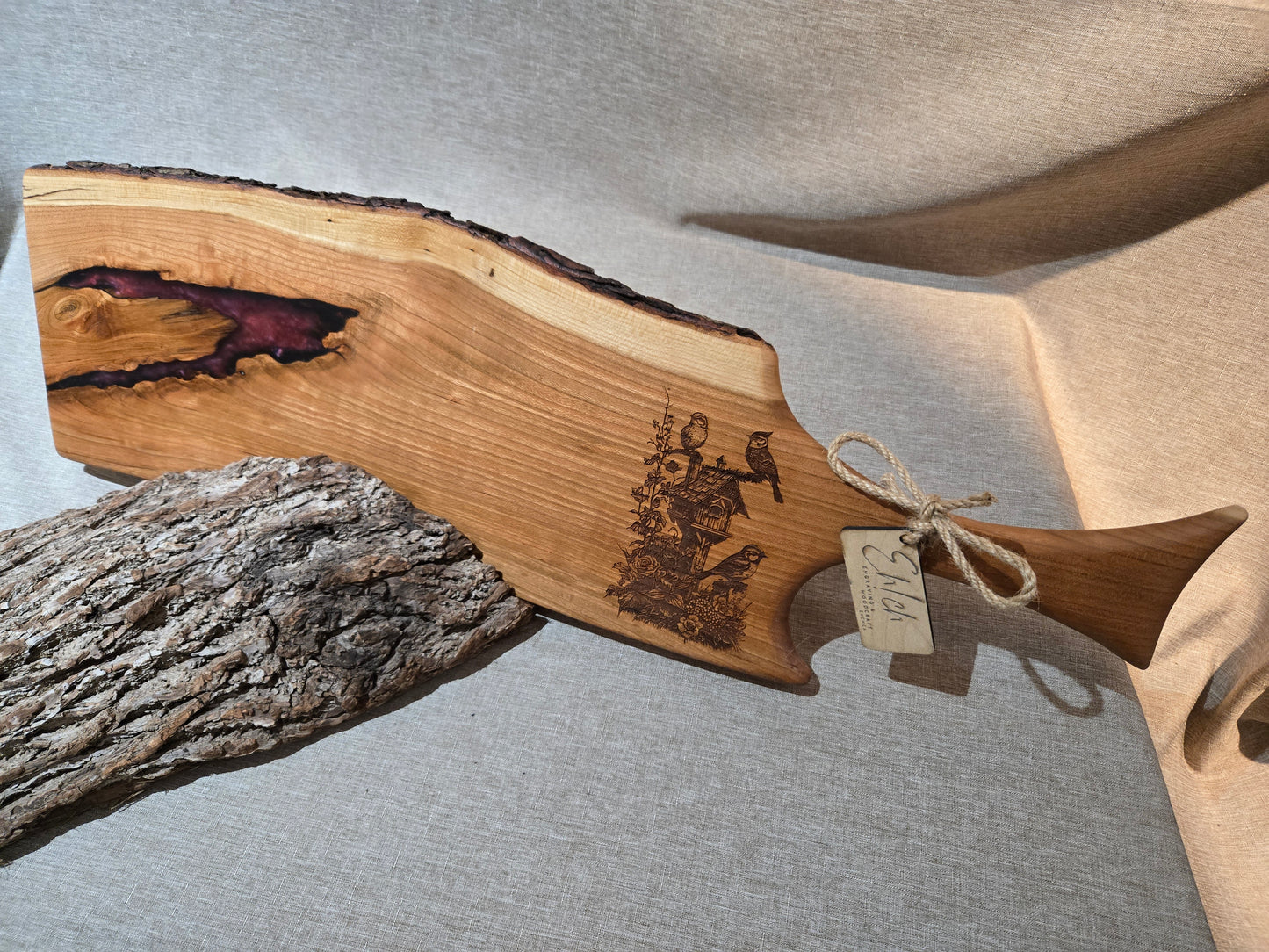 26" Black Cherry Charcuterie Board with cranberry red epoxy