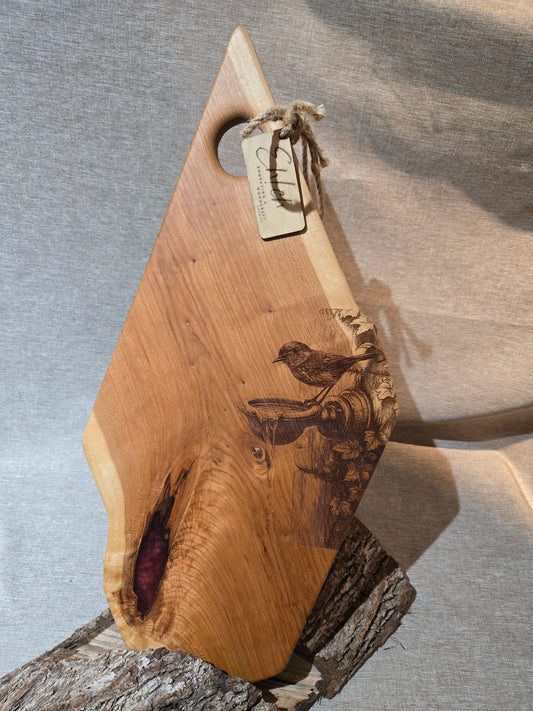 23" Black Cherry Charcuterie Board with cranberry red epoxy