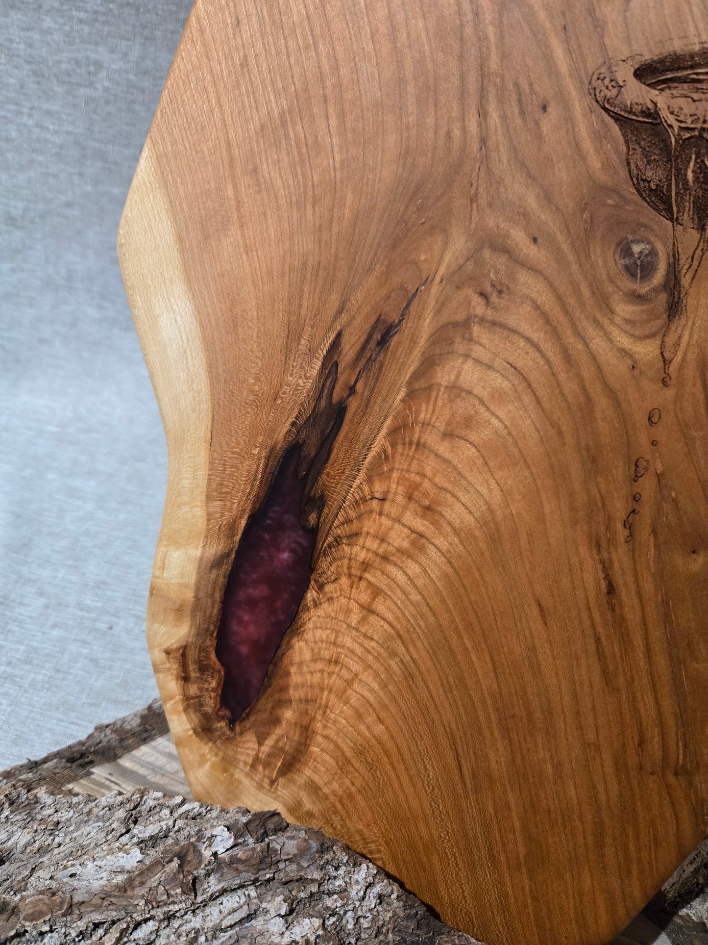 23" Black Cherry Charcuterie Board with cranberry red epoxy