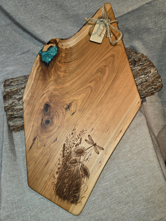20" Black Cherry Charcuterie Board with emerald green epoxy