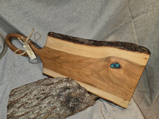 25-1/2" Cherry  Live Edge Charcuterie Board w Emerald Green Epoxy