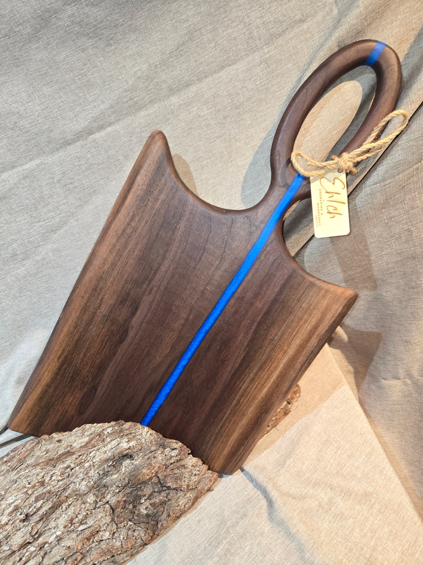 27" Black Walnut Charcuterie Board with sea blue epoxy