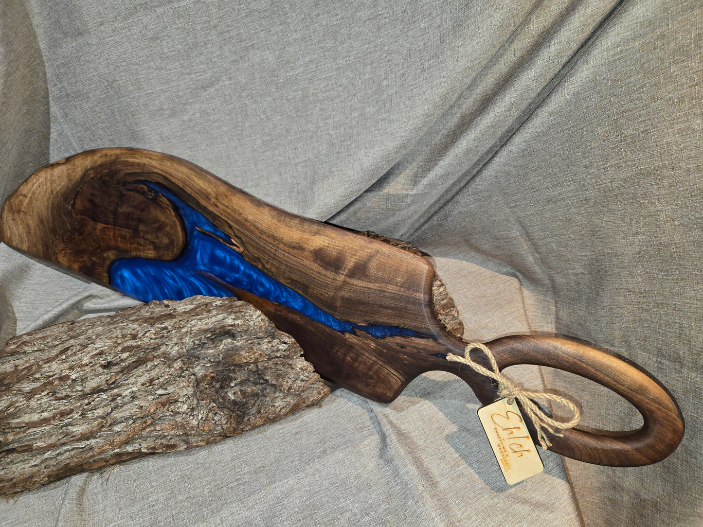 33" Black Walnut Charcuterie Board with sea blue epoxy